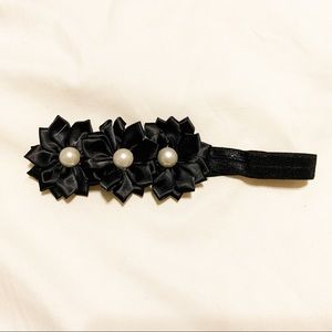 NWOT black satin flowers headband bow